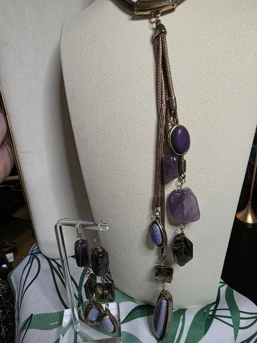 Chico's Genuine Amethyst Stone Necklace & Earrings Set - Artisan Purple